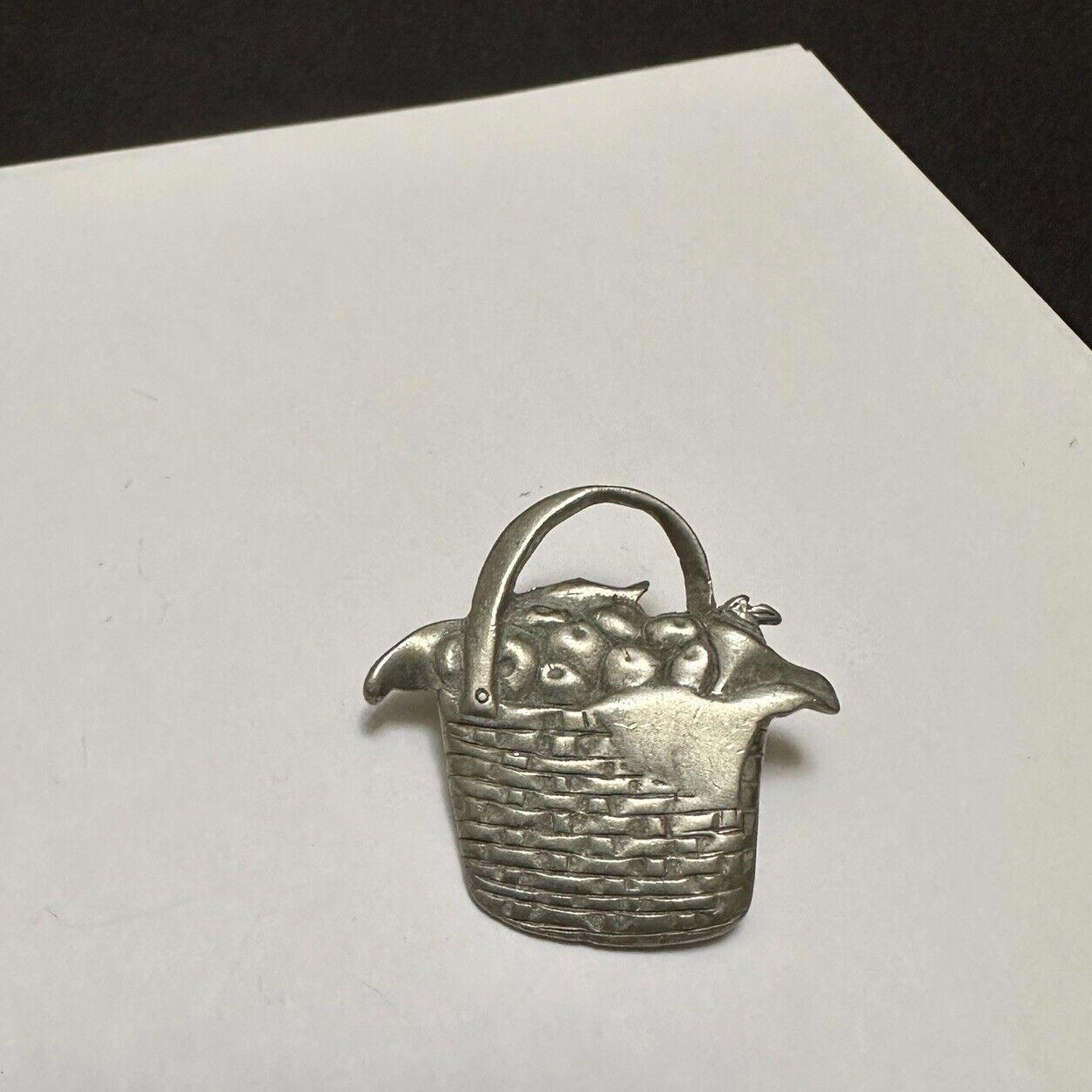Longaberger 1982 Apple Fruit Basket Pewter Silver Tone Brooch Pins